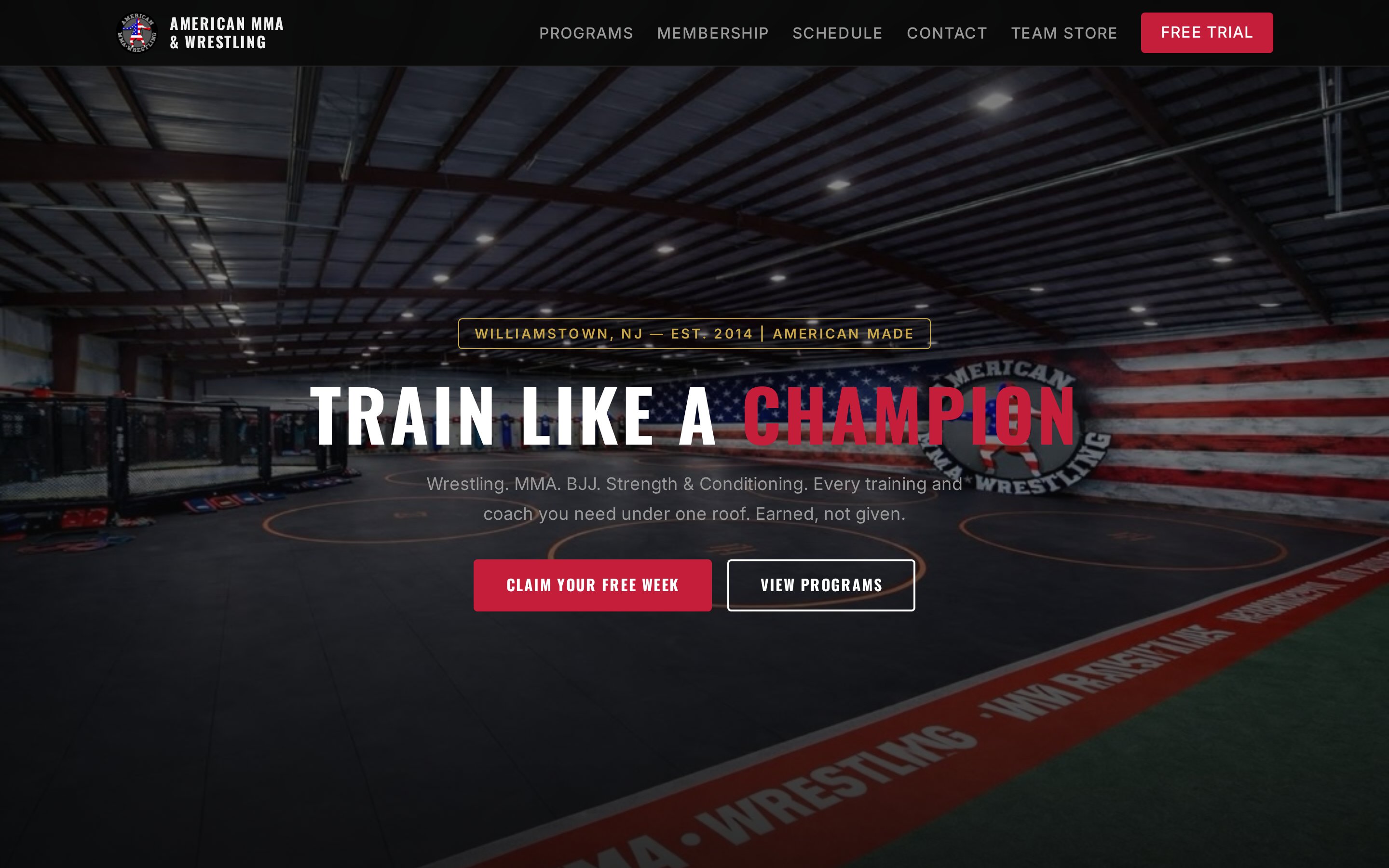 American MMA & Wrestling — homepage screenshot